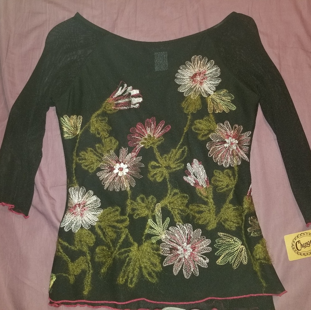 NWT Changes Mesh Floral Embroidered Blouse